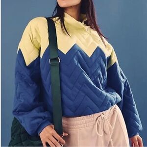 Free People Pullover NEW Zig Zag Dandelion Combo medium quilted toggle